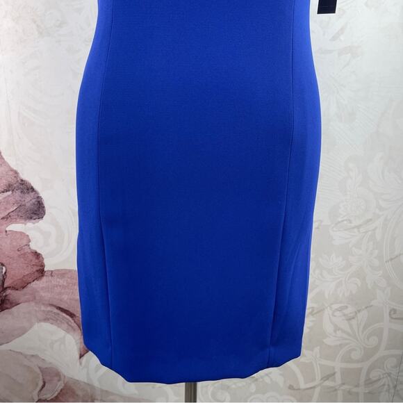 Tahari ASL check out the back of this dress blue sheath dress folded collar new - Picture 3 of 12